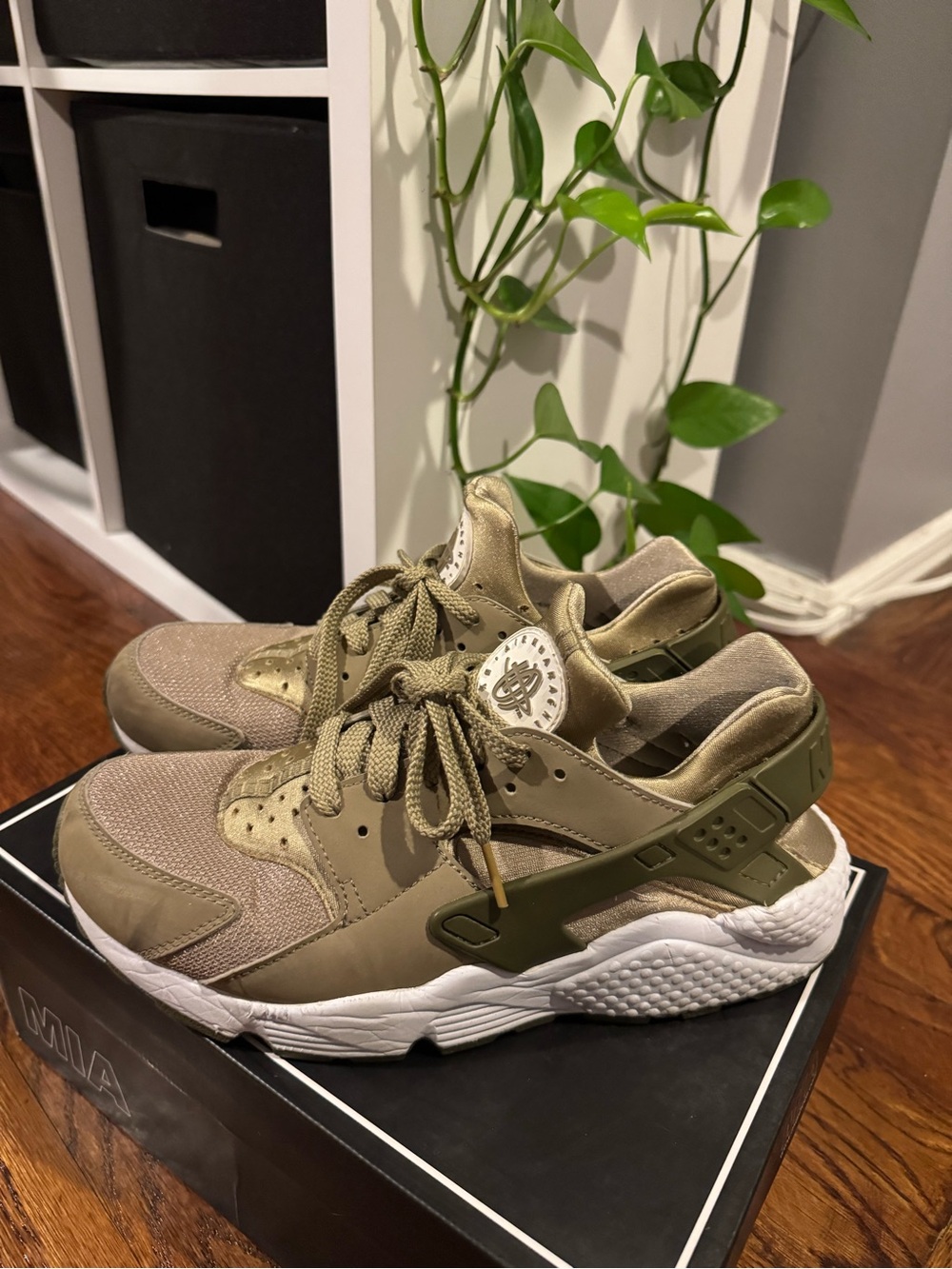 Nike Olive Green and White Huarache Sneakers